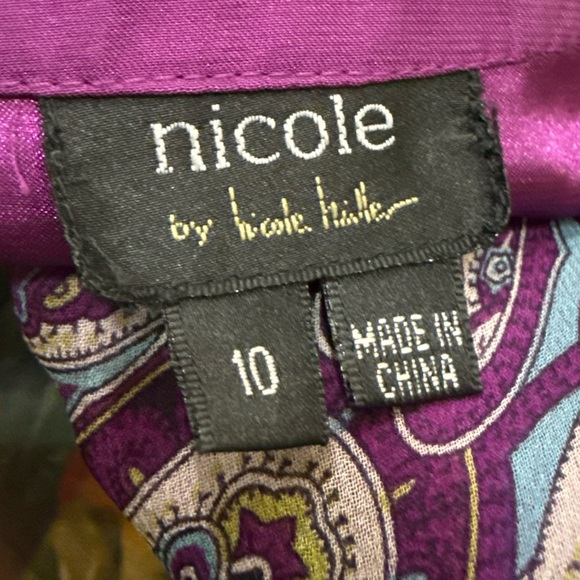 100% Silk Nicole by Nicole Miller Y2K Purple and Blue Paisley Dress / 10 / EUC - Picture 7 of 9